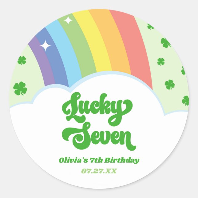 Sticker Rond Lucky Seven Rainbow Cloches 7e fête d'anniversaire (Devant)