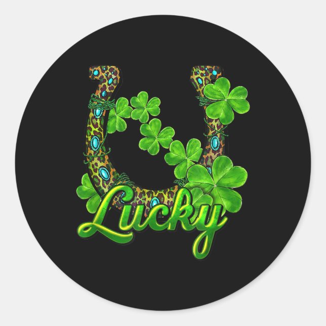 Sticker Rond Lucky Shamrock Horseshoe Funny Horse St patrick D (Devant)