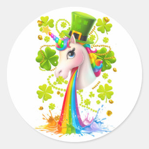Sticker Rond Lucky Unicorn Shamrock Jour de la Saint Patrick Le