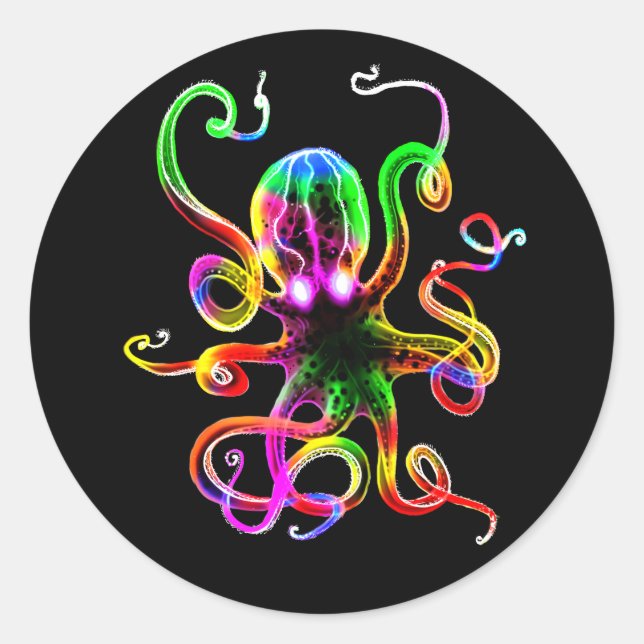 Sticker Rond Lueur de Kraken d'arc-en-ciel (Devant)