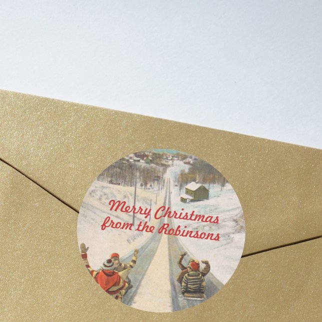 Sticker Rond luge vintage Noël (Créateur téléchargé)