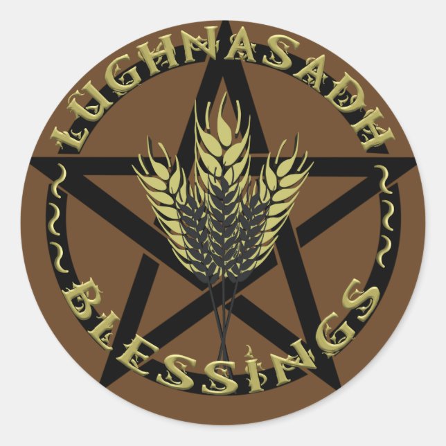 Sticker Rond Lughnasadh Bénédictions Pentacle de blé d'or noir (Devant)