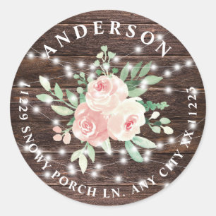 Sticker Rond Lumière de corde florale en bois rustique d'adress