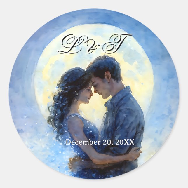 Sticker Rond Lumière de la lune Mariage Celestin Love Thème Cie (Devant)