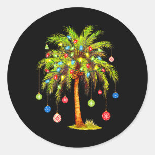 Sticker Rond Lumière de palmier de Noël Hawaïen Tropical Xmas