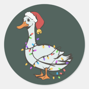 Sticker Rond Lumière d'oie idiote Noël Canard drôle de lumières