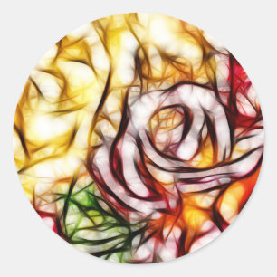 Sticker Rond Lumière jaune abstraite Rose artistique florale
