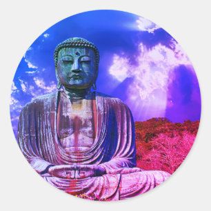 Sticker Rond Lumière Méditation Bouddha couleur de la statue