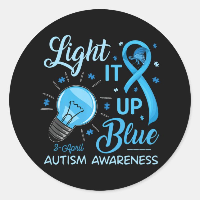 Sticker Rond Lumière sur Sensibilisation sur l'autisme bleue Pu (Devant)