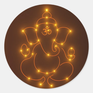 Sticker Rond Lumières brillantes Dieu Ganesha Design