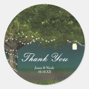 Sticker Rond Lumières de chaîne d'arbre de campagne rustique Au