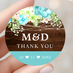 Sticker Rond Lumières de Chaîne Florales Aqua Rustique Mariage 