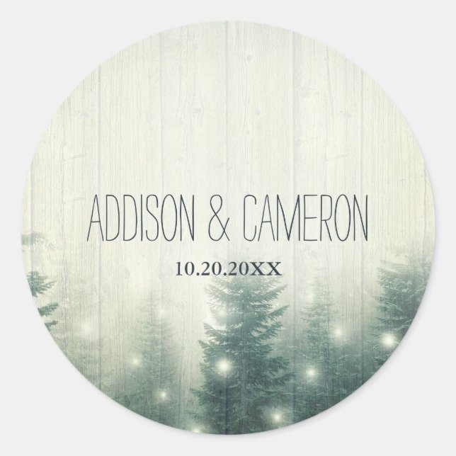 Sticker Rond Lumières de la forêt | Sceau d'enveloppe rustique (Devant)