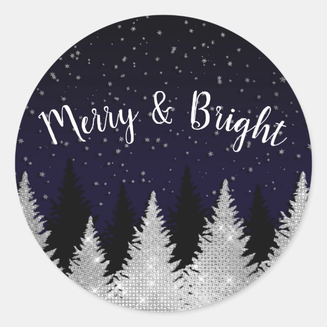 Sticker Rond Lumières de Noël blanches Parties scintillant Arbr (Devant)