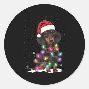 Sticker Rond Lumières De Noël Dachshund Avec Neige
