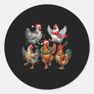 Sticker Rond Lumières de Noël de poulet drôle ferme animal mign