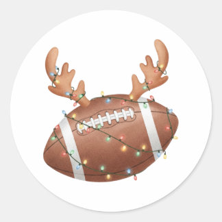 Sticker Rond Lumières de Noël de Renne de Football Américain