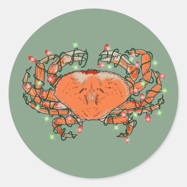 Sticker Rond Lumières de Noël du crabe Crustacé (Devant)