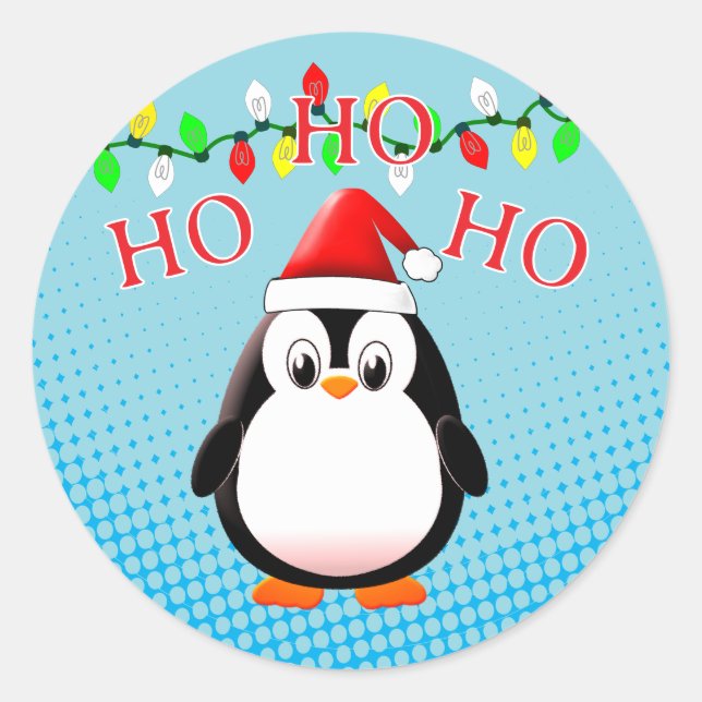 Sticker Rond Lumières de Noël du mignon Penguin Santa Hat (Devant)
