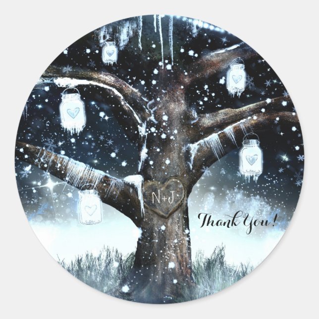 Sticker Rond Lumières de Noël Rustiques en Verre Mason (Devant)