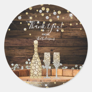 Sticker Rond Lumières de tonneau de bois rustique Champagne Fêt