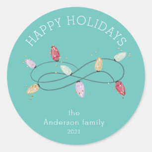 Sticker Rond lumières de vacances colorées joyeuses fêtes