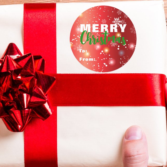 Sticker Rond Lumières festives rouges Bokeh flocon de neige Joy (Créateur téléchargé)