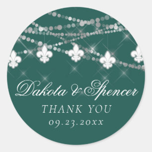 Sticker Rond Lumières vertes Fleur de Lis   Moody Dark Mariage