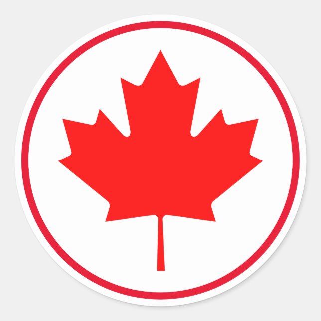 Sticker Rond Lumineuse Feuille d'érable canadienne Rouge Blanc (Devant)