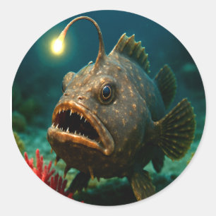 Sticker Rond Luminosité de la mer profonde : le poisson-pêcheur
