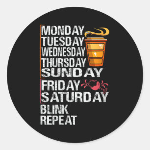 Sticker Rond Lundi des femmes Café Vendredi Vin - Semaine drôle