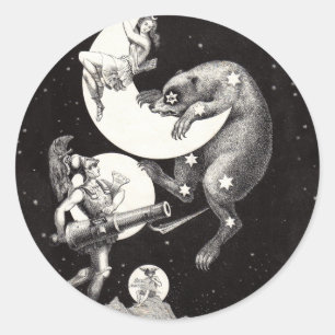 Sticker Rond Lune céleste ciel Univers Dieu Nuit Illustration