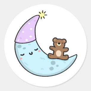 Sticker Rond Lune de sommeil de Cute Kawaii