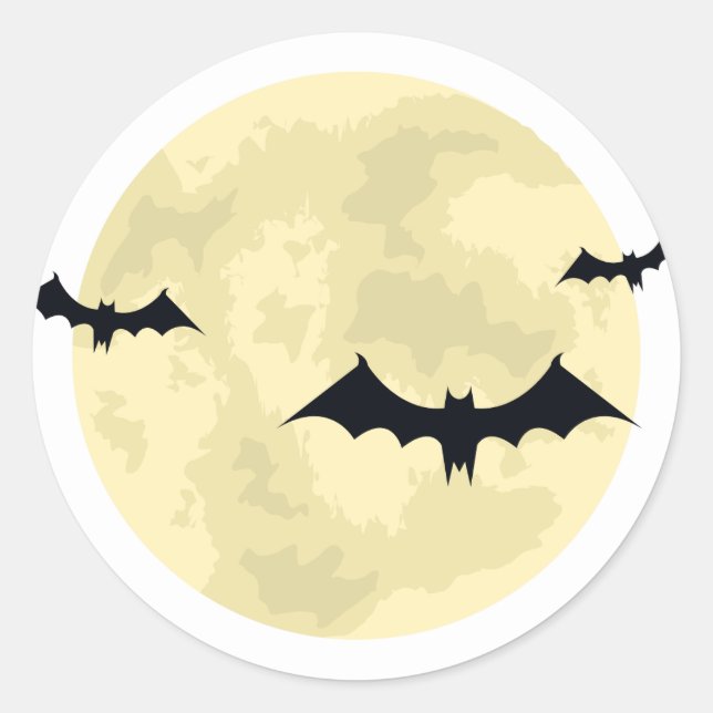 Sticker Rond Lune d'Halloween et chauves-souris (Devant)