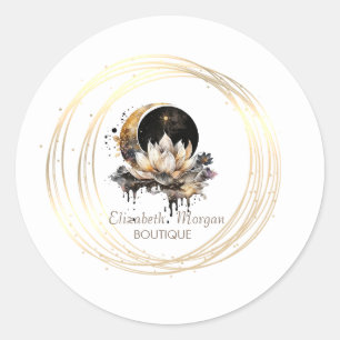 Sticker Rond Lune élégante Cercles d'or Lotus