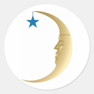Sticker Rond Lune endormie avec étoile bleue