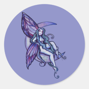 Sticker Rond Lune Enfant Fée Lune Enfant Féerie Art Fae