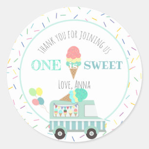 Sticker Rond L'une est crème glacée douce Premier anniversaire 