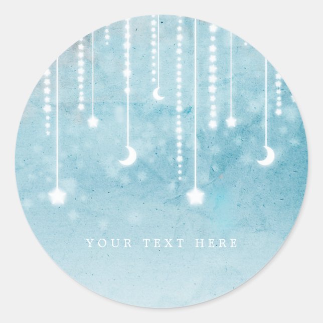 Sticker Rond Lune et étoiles Baby shower céleste Favoriser les  (Devant)