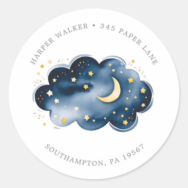 Sticker Rond Lune et étoiles Baby shower Circulaire Adresse de  (Devant)