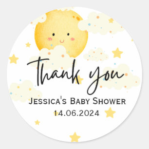 Sticker Rond Lune et étoiles Baby shower Merci 