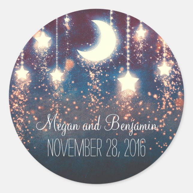 Sticker Rond lune et étoiles enchantée mariage romantique (Devant)