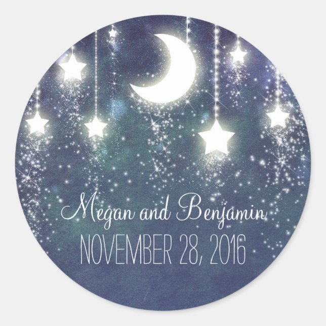 Sticker Rond lune et étoiles enchantée mariage romantique (Devant)