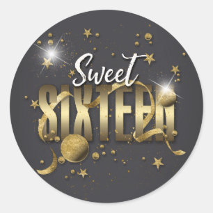 Sticker Rond Lune et étoiles Sweet 16 Gold/Blk ID788