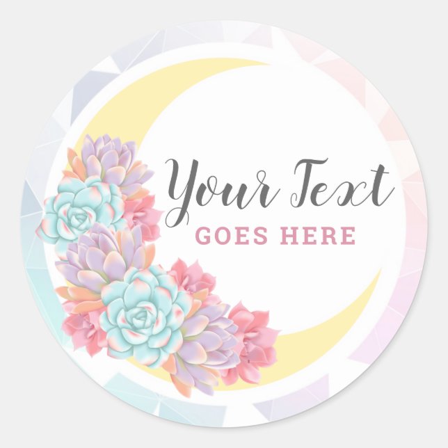 Sticker Rond Lune et succulents Pastel Mystic Boho Floral Cactu (Devant)