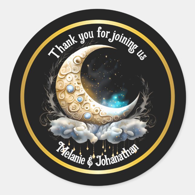 Sticker Rond Lune étoile ciel céleste chic élégant (Devant)