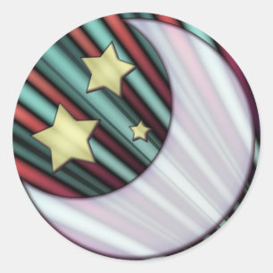 Sticker Rond Lune, Étoiles, Soleil Levant