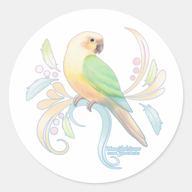 Sticker Rond Lune - Jouer Conure (Devant)