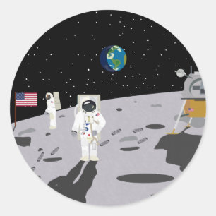 Sticker Rond Lune Landing 1969 (Histoire simple)