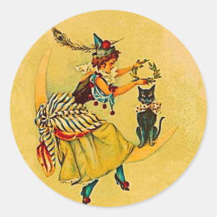 Sticker Rond Lune mignonne de la sorcière 0n